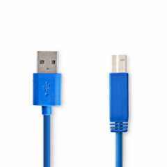 USB-Kabel | USB 3.2 Gen 1 | USB-A Male | USB-B Male | 5 Gbps | Vernikkeld | 3.00 m | Rond | PVC | Blauw | Envelop