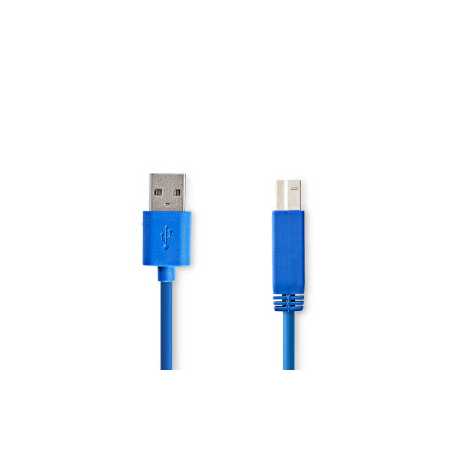 USB-Kabel | USB 3.2 Gen 1 | USB-A Male | USB-B Male | 5 Gbps | Vernikkeld | 3.00 m | Rond | PVC | Blauw | Envelop