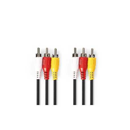 Composiet Videokabel | 3x RCA Male | 3x RCA Male | Vernikkeld | 480p | 5.00 m | Rond | PVC | Zwart | Envelop