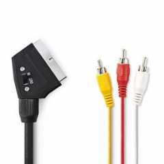 SCART-Kabel | SCART Male | 3x RCA Male | Vernikkeld | Schakelbaar | 480p | 1.00 m | Rond | PVC | Zwart | Envelop