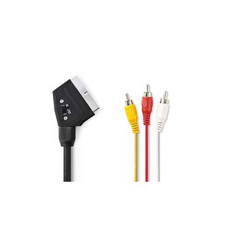 SCART-Kabel | SCART Male | 3x RCA Male | Vernikkeld | Schakelbaar | 480p | 1.00 m | Rond | PVC | Zwart | Envelop