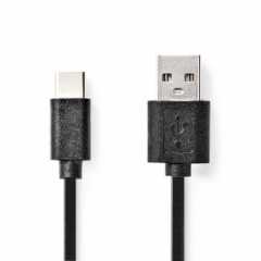 USB-Kabel | USB 2.0 | USB-A Male | USB-C™ Male | 60 W | 480 Mbps | Vernikkeld | 1.00 m | Rond | PVC | Zwart | Doos