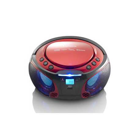 SCD-550RD Draagbare FM-radio CD/MP3/USB/Bluetooth-speler® met LED-verlichting Rood