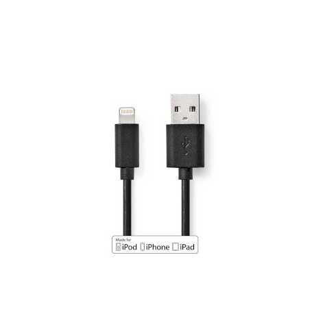 Lightning Kabel | USB 2.0 | Apple Lightning 8-Pins | USB-A Male | 480 Mbps | Vernikkeld | 1.00 m | Rond | PVC | Zwart | Label