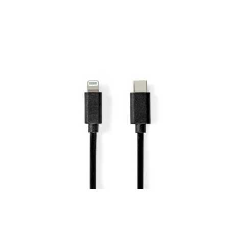 Lightning Kabel | USB 2.0 | Apple Lightning 8-Pins | USB-C™ Male | 480 Mbps | Vernikkeld | 1.00 m | Rond | PVC | Zwart | Label