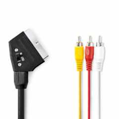 SCART-Kabel | SCART Male | 3x RCA Male | Vernikkeld | Schakelbaar | 480p | 1.00 m | Rond | PVC | Zwart | Label