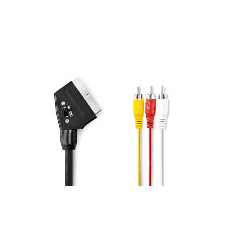 SCART-Kabel | SCART Male | 3x RCA Male | Vernikkeld | Schakelbaar | 480p | 1.00 m | Rond | PVC | Zwart | Label