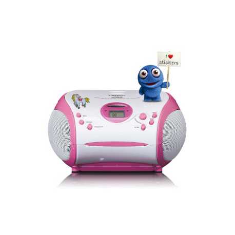 Boombox met CD-speler FM-radio en stickers Roze